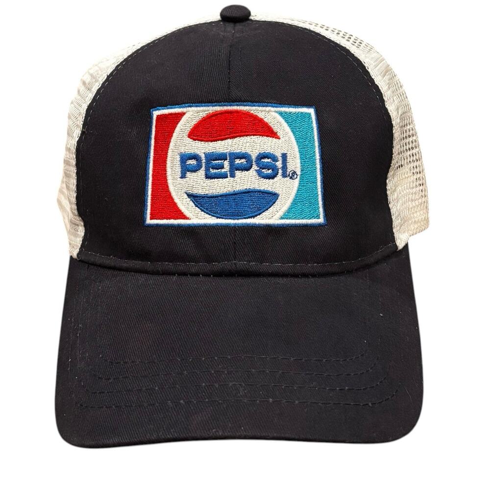 Pepsi Mesh Trucker Hat Embroidered Vintage Style Old Adjustable Strap Logo EUC